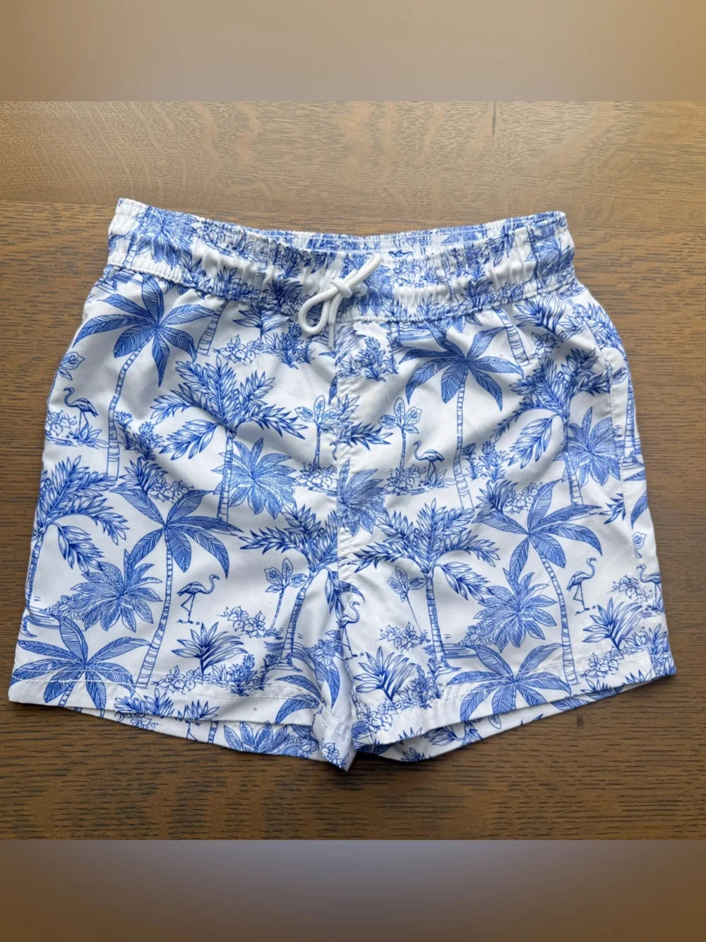 Janie and Jack Boys Blue & White Tropical  print Swim Trunks. - Size 6